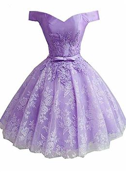 Picture of Lavender Lace and Satin Sweetheart Homecoming Dresses, Lavender Short Prom Dresses